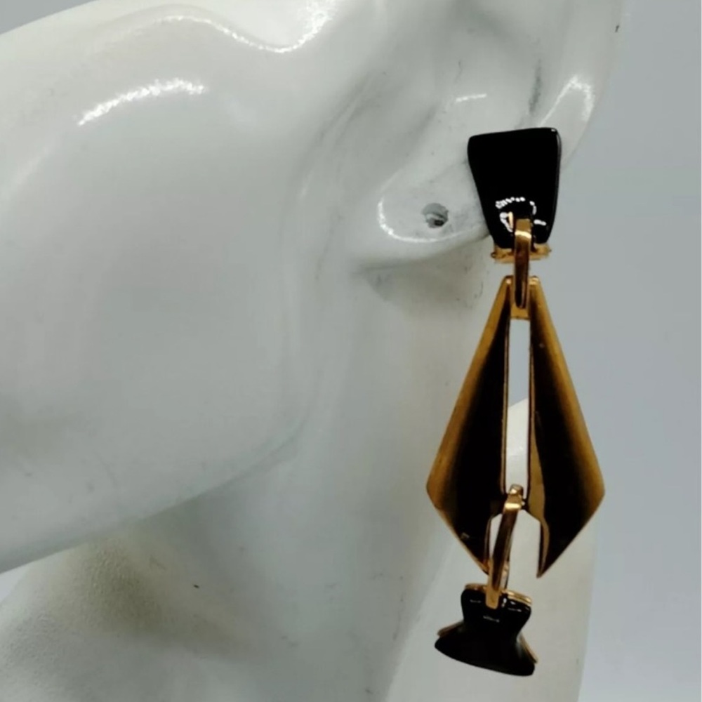 Authentic Etro Gold and Black Geometric Clip Earrings